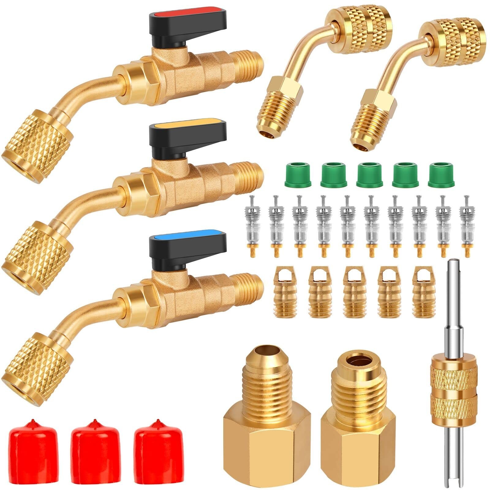 31PCS Air Conditioning Refrigerant Angled Ball Valve 1/4 Inch for R410A R134A
