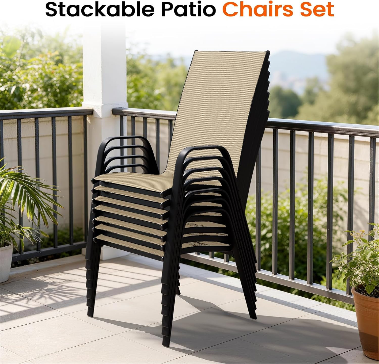 JEAREY Patio Dining Chairs Set of 4, Outdoor Stackable Dining Furniture Set, All
