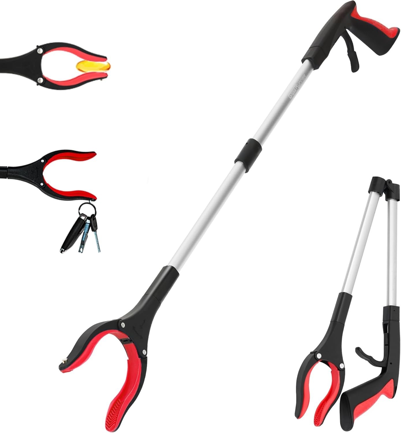 Foldable Grabber Tool, 32" Long Arm Extender Rotating Trash Picker Assist Tool