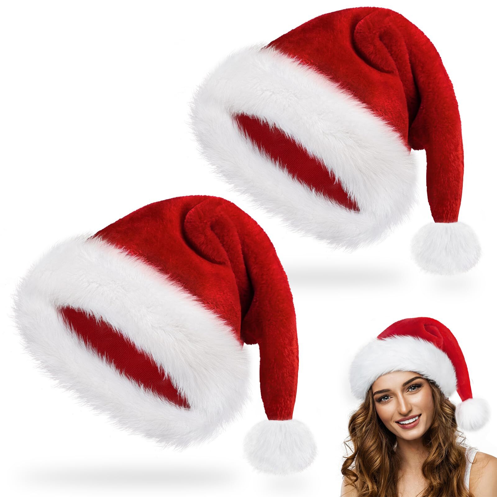 Bulk Santa Hats for Adults Christmas Hat Holiday Unisex Velvet Comfort Extra ...