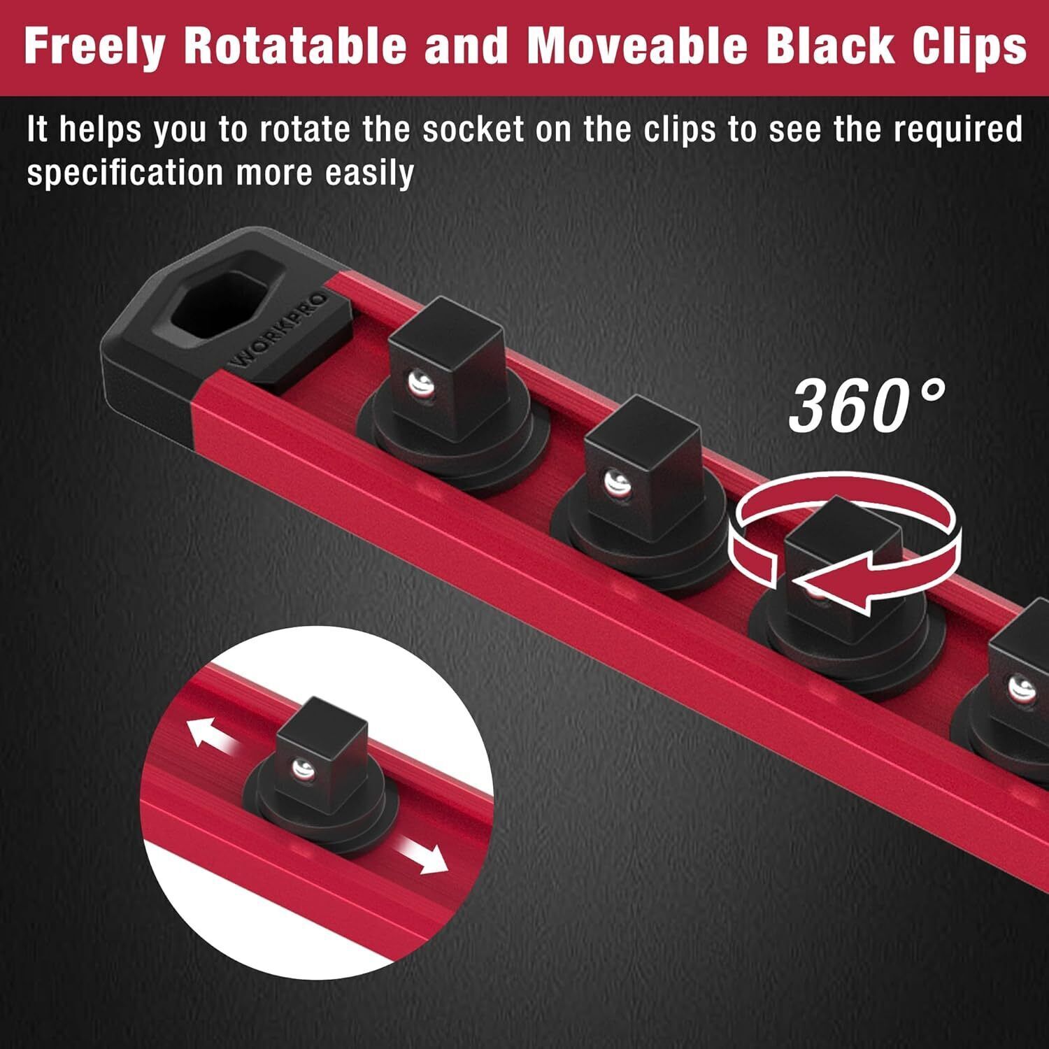 WORKPRO Magnetic Socket Organizer 1/2" /1/4" /3/8" Dr Socket Holder Socket Rails