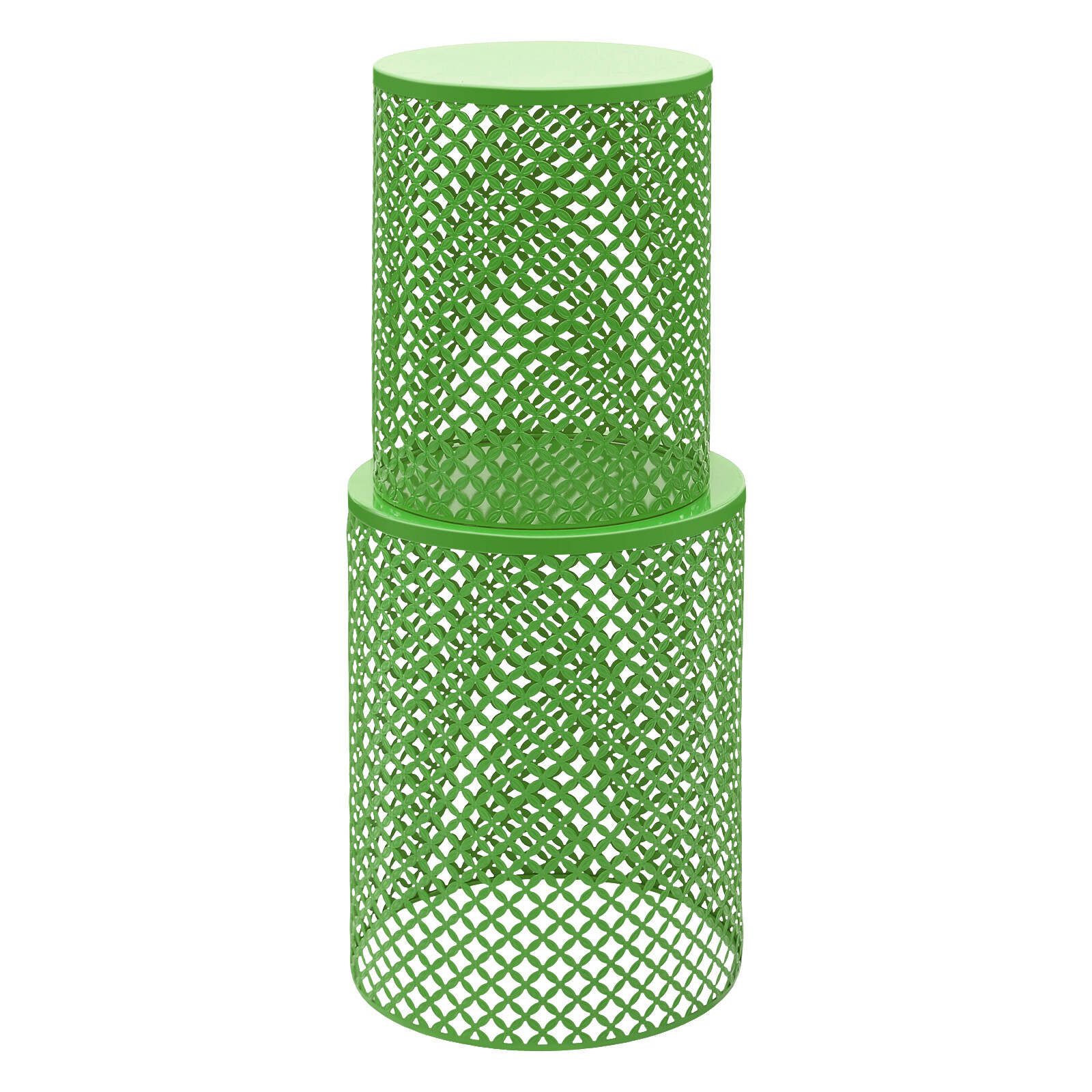 2PCS Green Side Table Metal Frame Accent Table Modern Openwork Pattern End Table