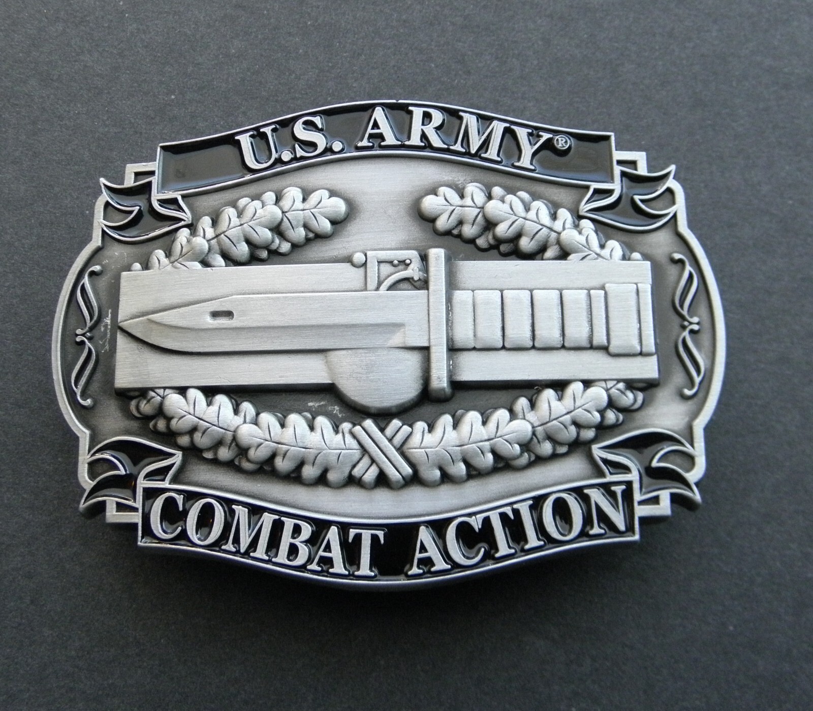 US ARMY COMBAT ACTION AWARD EMBOSSED BELT BUCKLE 3.25 x 2.3 INCHES