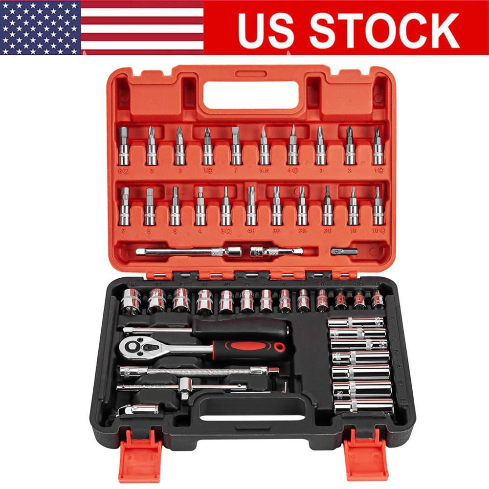 Socket Set 1/4 Inch Drive Socket and Ratchet Set 53 Pcs SAE and Metric Tool Set