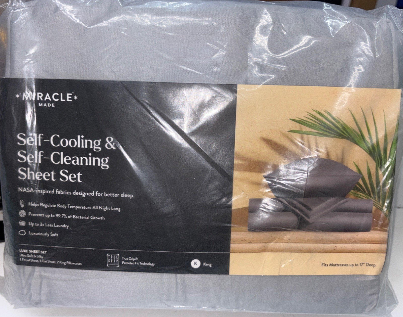 Miracle Made Extra Luxe Self-Cooling Self-Cleaning King Sheet Set Gray