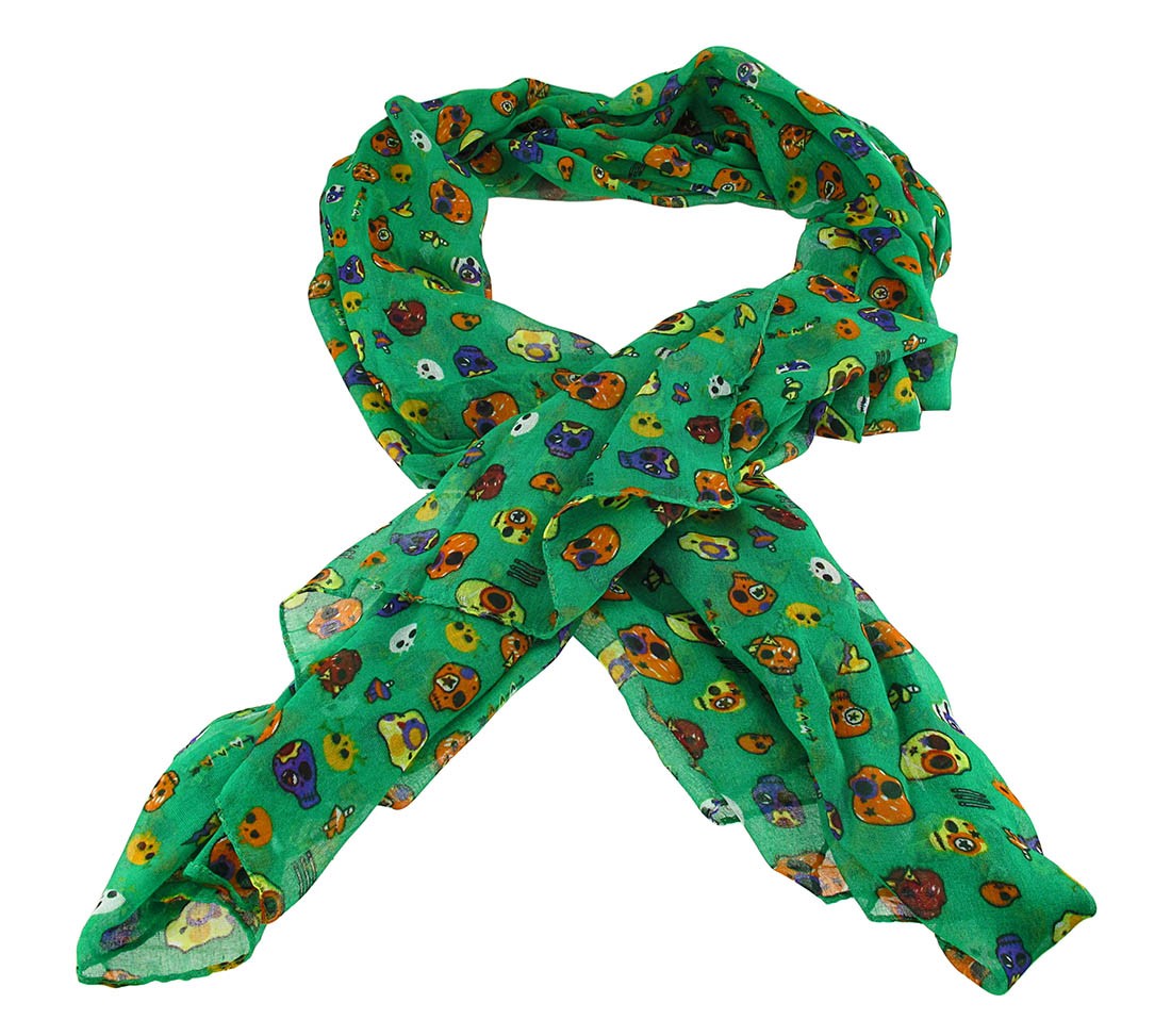 Zeckos Lightweight Gauze Adorable Skulls and Hearts Fashion Scarf