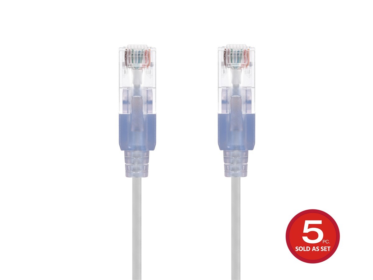 SlimRun Cat6A Ethernet Patch Cable RJ45 Stranded UTP Wire 30AWG 2ft White 5-Pack