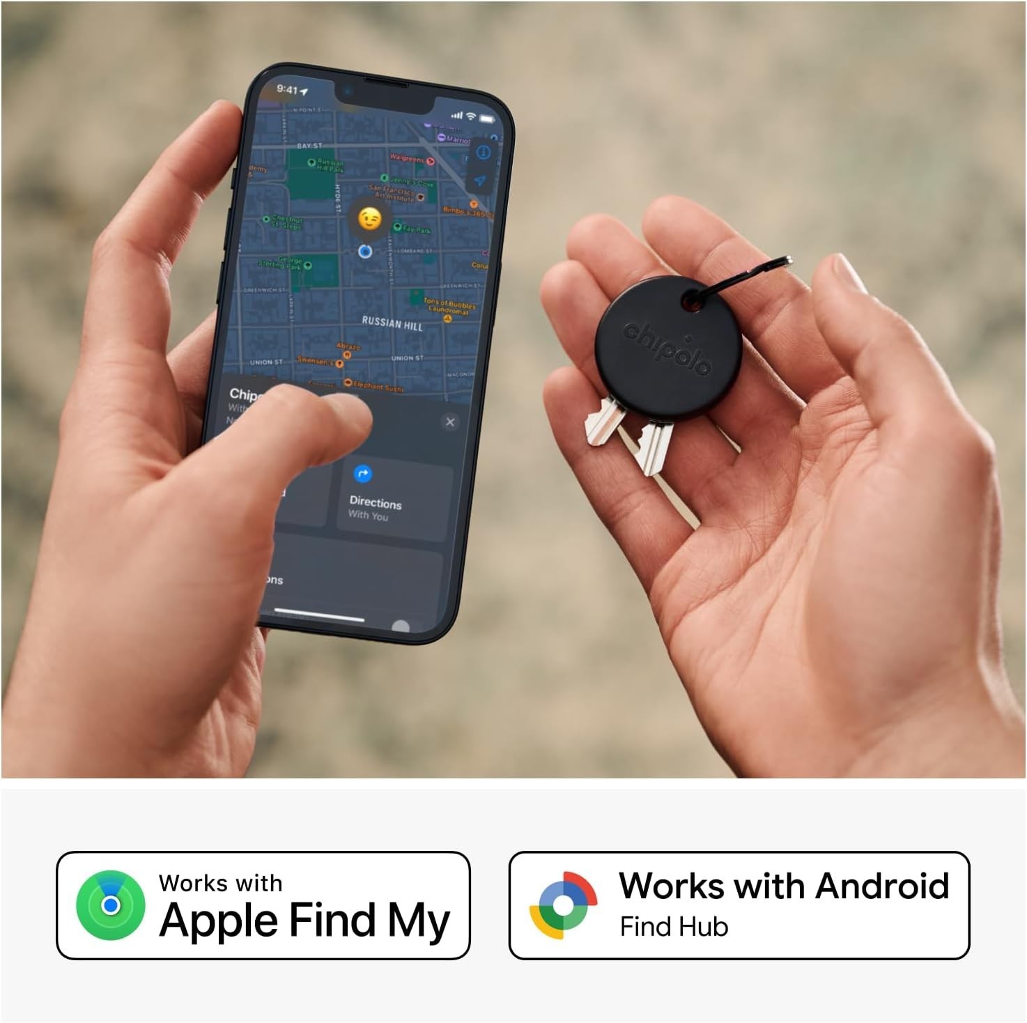 4 PACK Chipolo POP Tracker Tag, Apple Compatible, Loud Bluetooth Tracker, Black