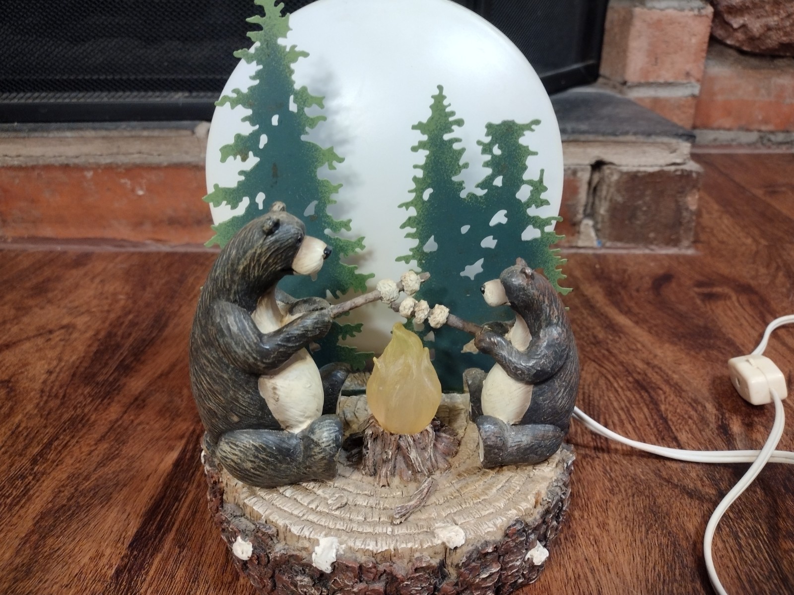 Bears Roasting Marshmallows Campfire Lamp Night Light Trees Moon