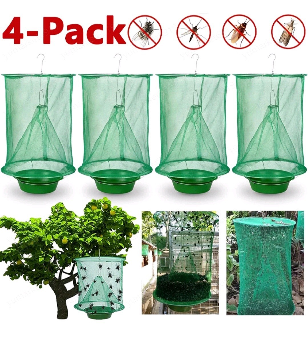 4 x The Ranch Fly Trap Reusable Fly Catcher Killer Cage Net Trap Pest Bug Catch