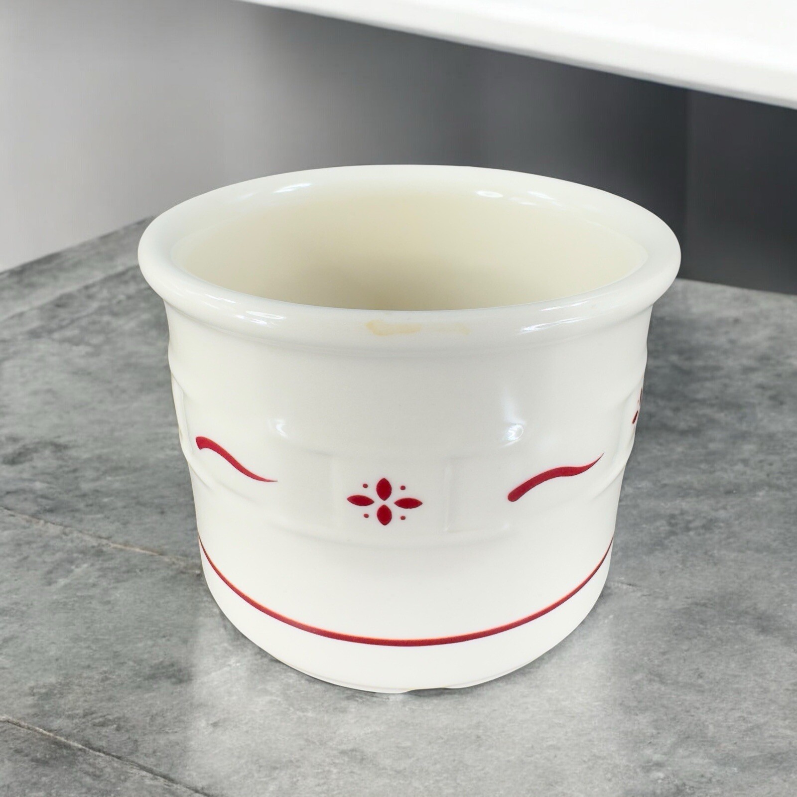 Longaberger Pottery Woven Traditions Red Utensil Crock USA Heavy 3.5in By 4in