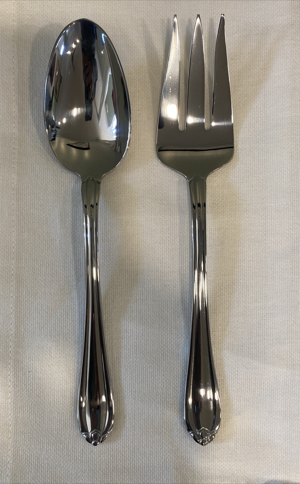 Gorham 18/10 Stainless LARKWOOD Glossy Flower Tip SERVING FORK & SPOON  9” NEW