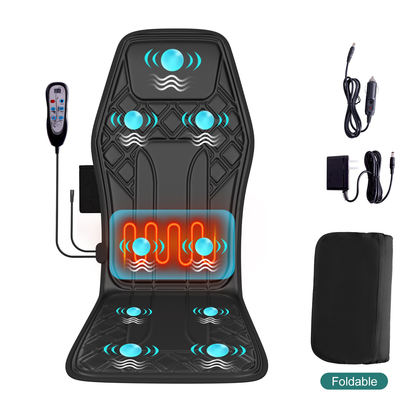 New 9 Mode Chair Massager Pad with Heat Seat Back Massager for Car Home Use