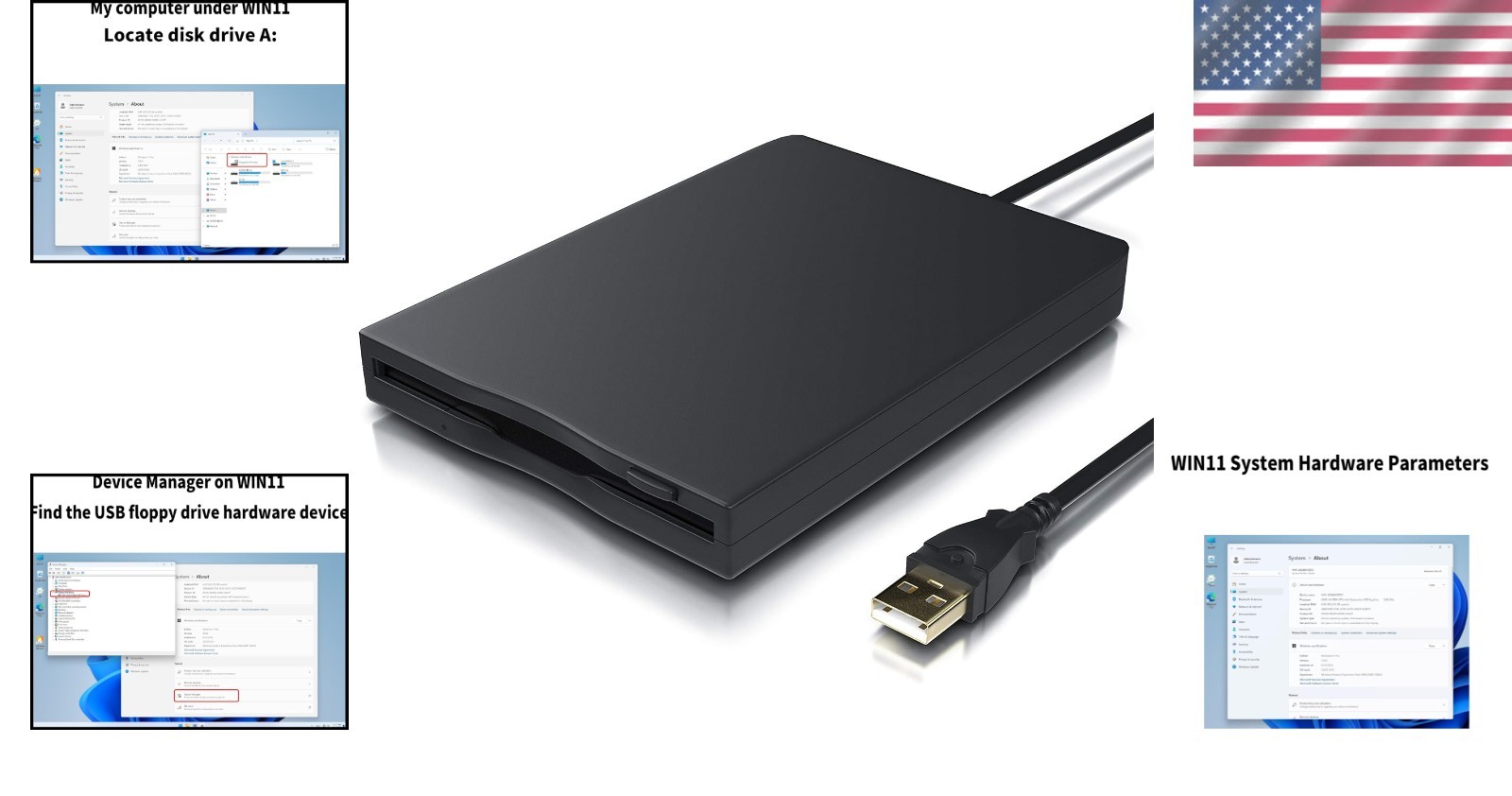 USB Floppy Drive Portable 3.5-inch External Reader for Windows Mac Linux
