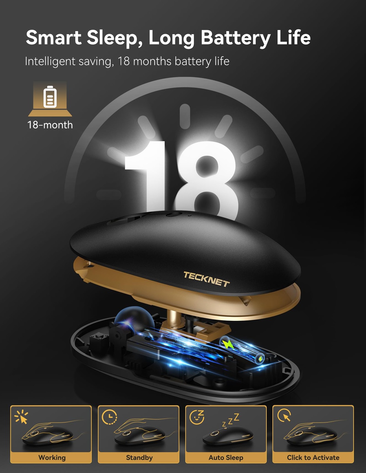Silent Wireless Computer Mouse USBA 4800 DPI Ambidextrous Quiet Click
