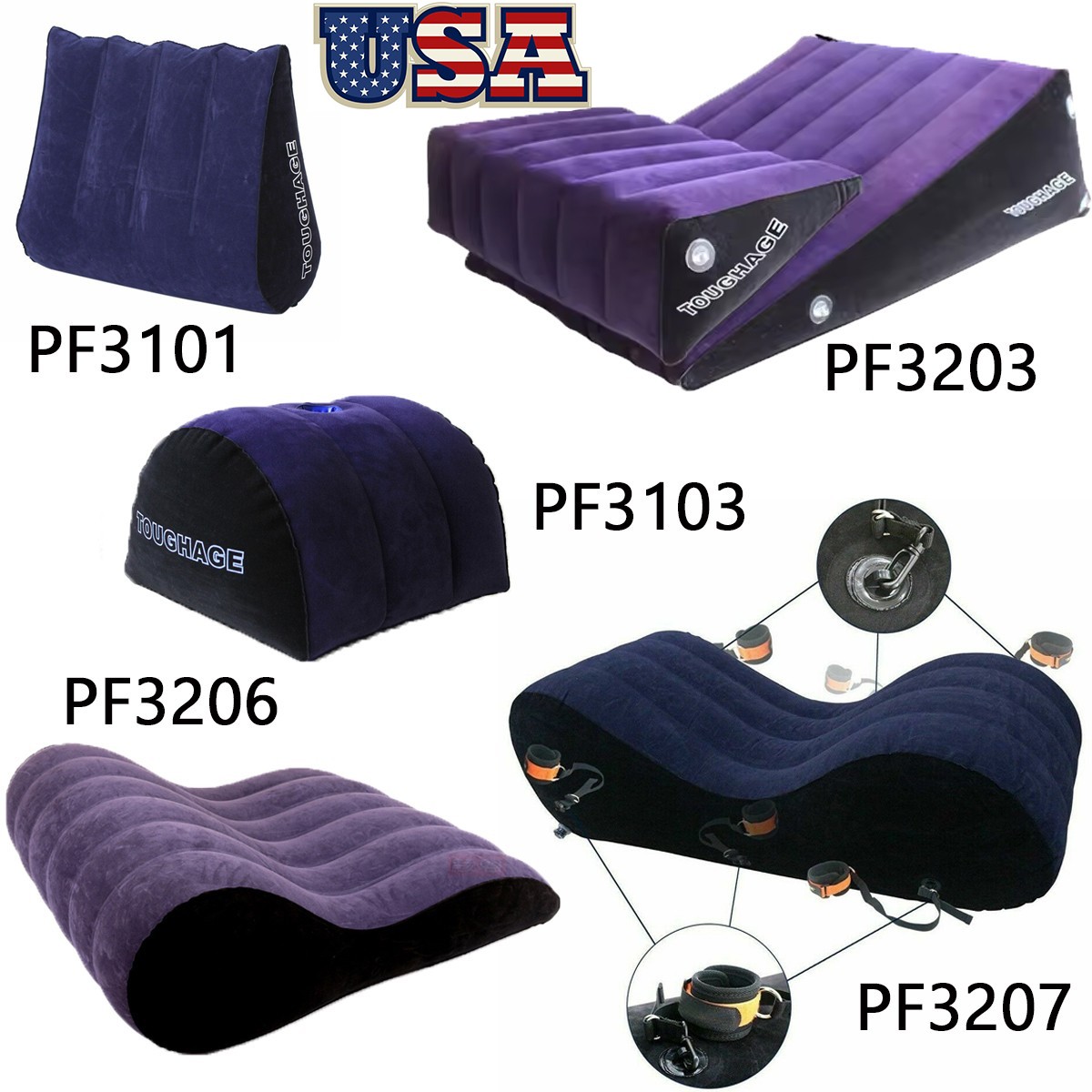 Toughage Inflatable Sex Pillow Love Position Aid Ramp Wedge Pillow for Couple US