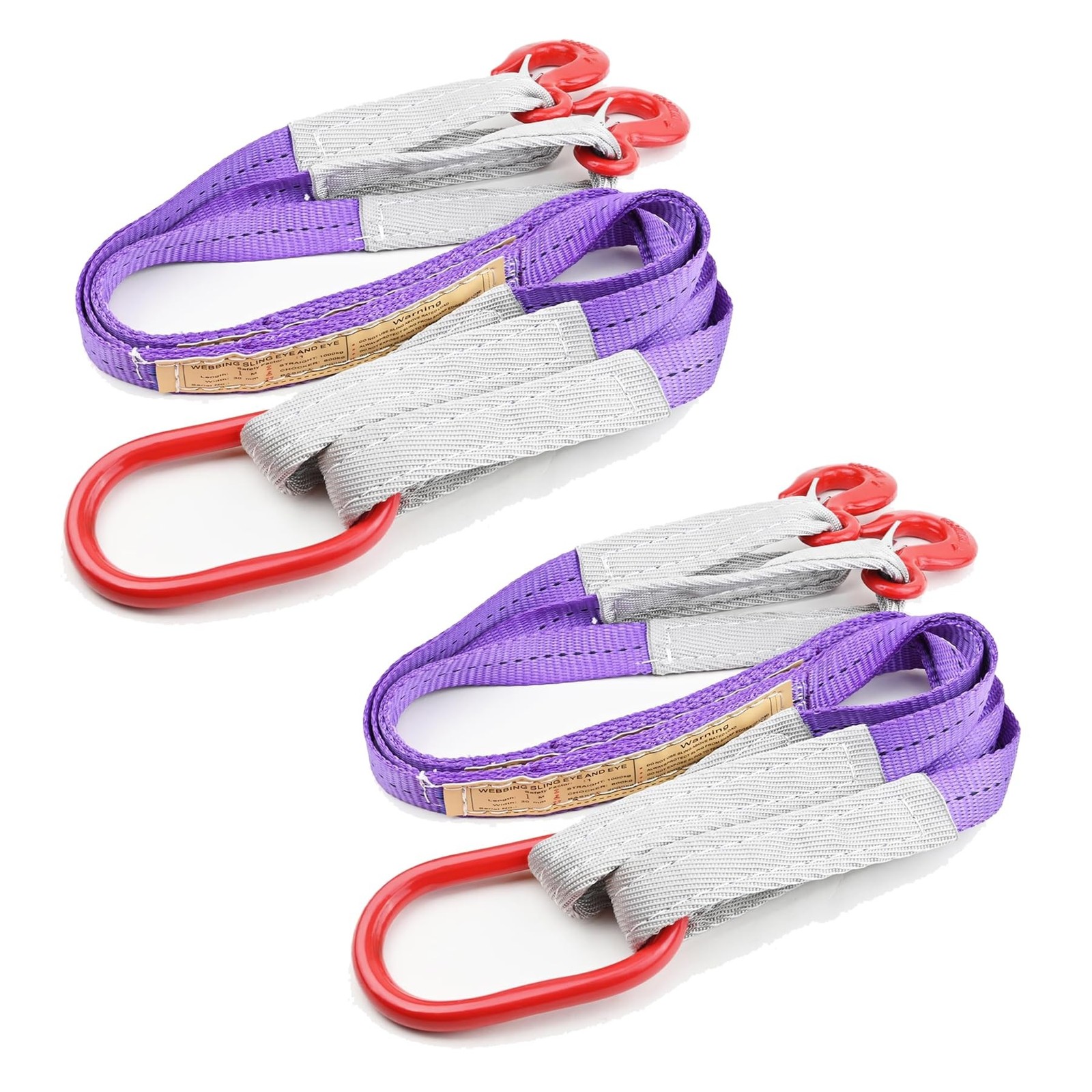 2 PCS Lifting Slings Straps with Hooks - 3.3 FT, 4409LB Pounds Capacity, Poly...