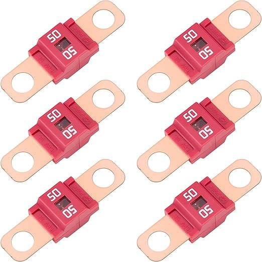 50 Amp Fuse - Pack of 6 High Current Bolt-on Fuses, Durable for Cars, Trucks, Go