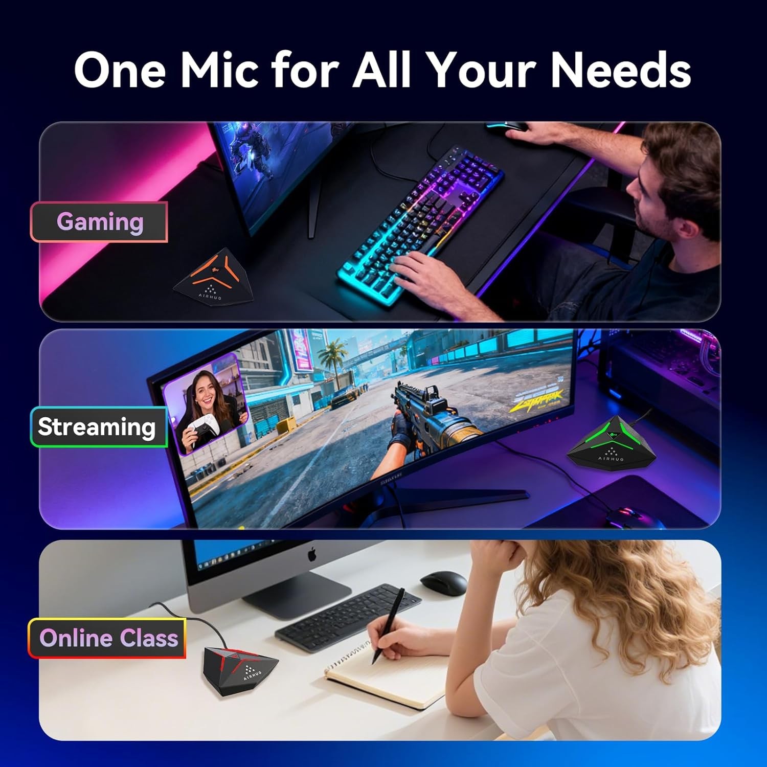 AIRHUG USB Computer Microphone, Gaming Microphone for Windows, Mac, PS4/5, Noise