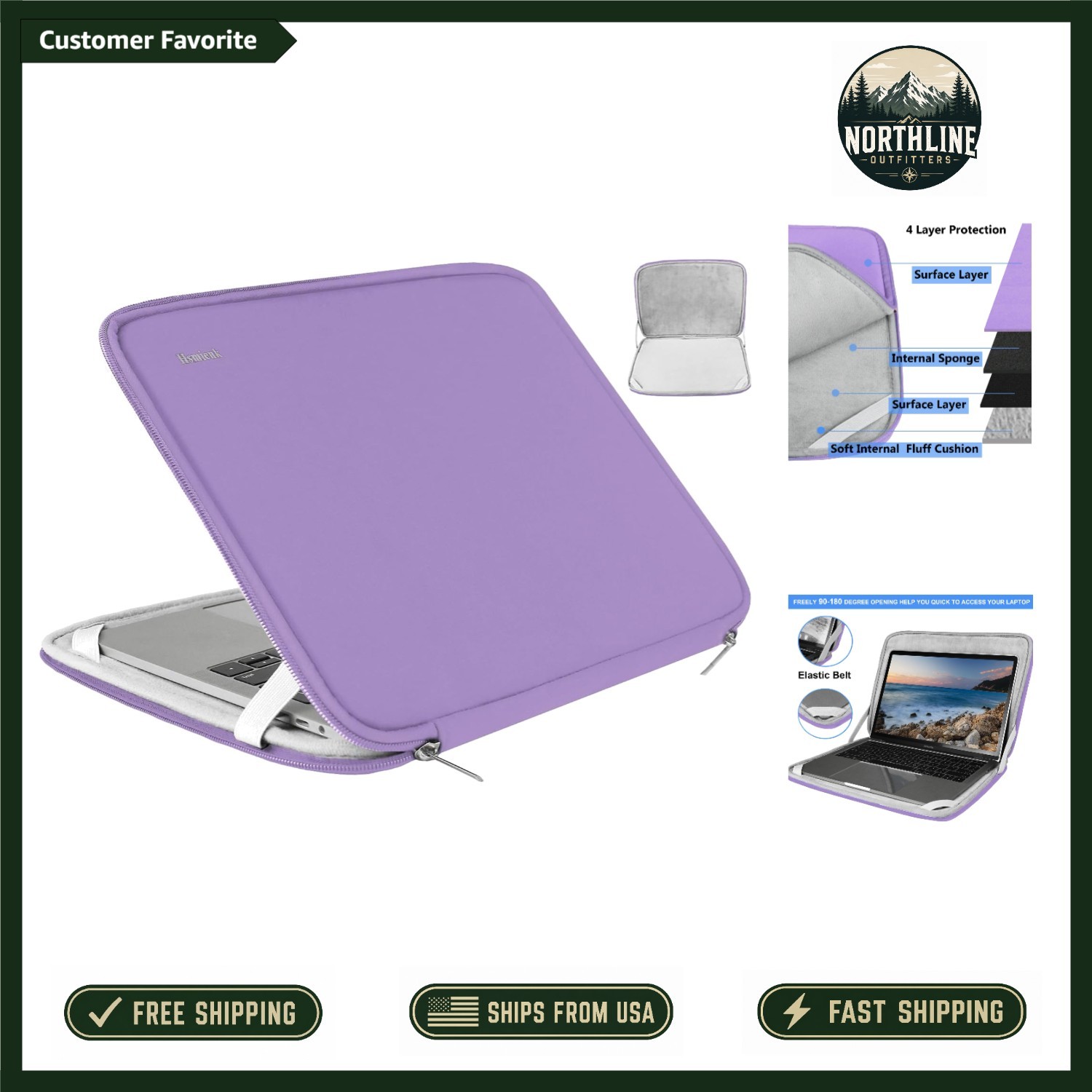 Elegant Light Purple 15.6 Inch Laptop Case - Durable, TSA Friendly, and Portable