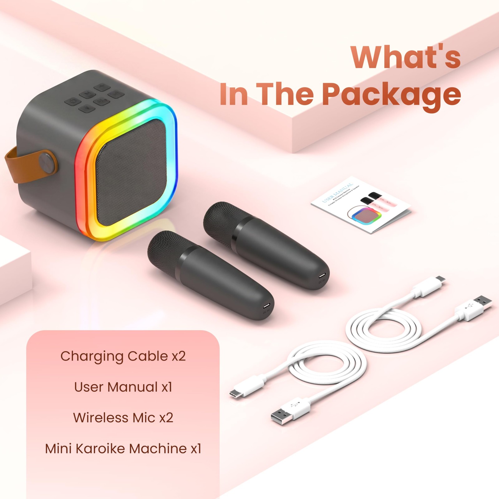 Mini Karaoke Machine, Portable Bluetooth Karaoke Speaker with 2 Wireless Micr...