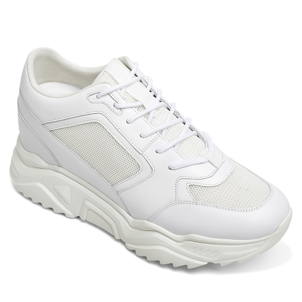 us10 CHAMARIPA Men 10CM/4" Elevator Shoes Hidden Heel white leather Sneaker