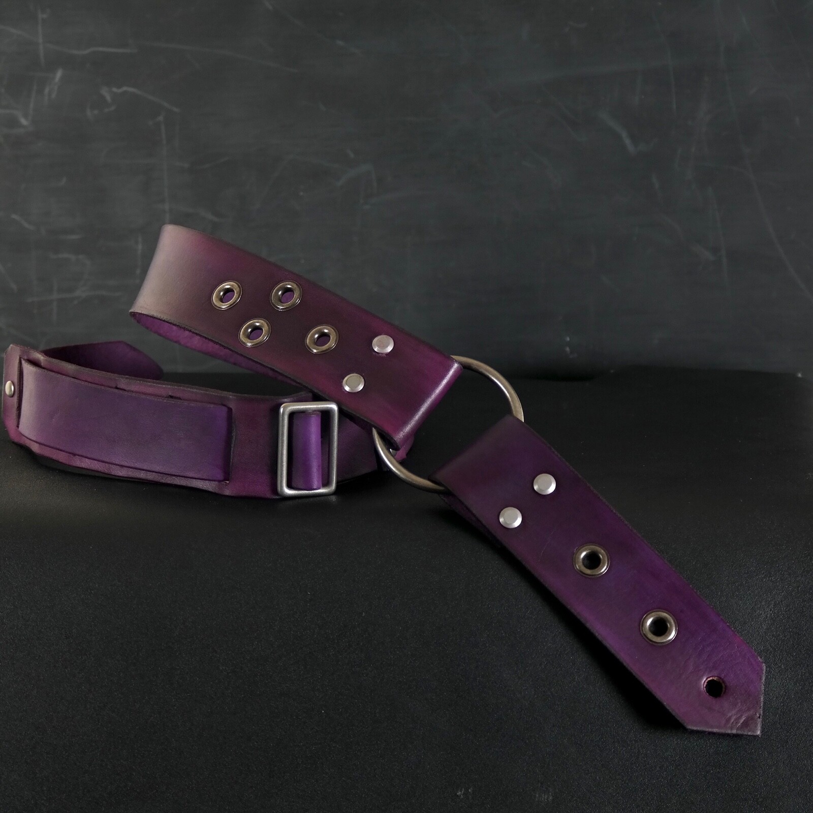 Custom   Leather Guitar Strap. Metal Ring. 2” Wide. Deep Violet