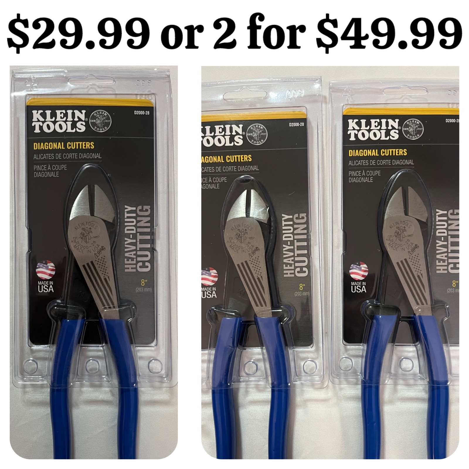 KLEIN TOOLS D2000-28 Diagonal Cutters 8” Heavy-Duty Cutting