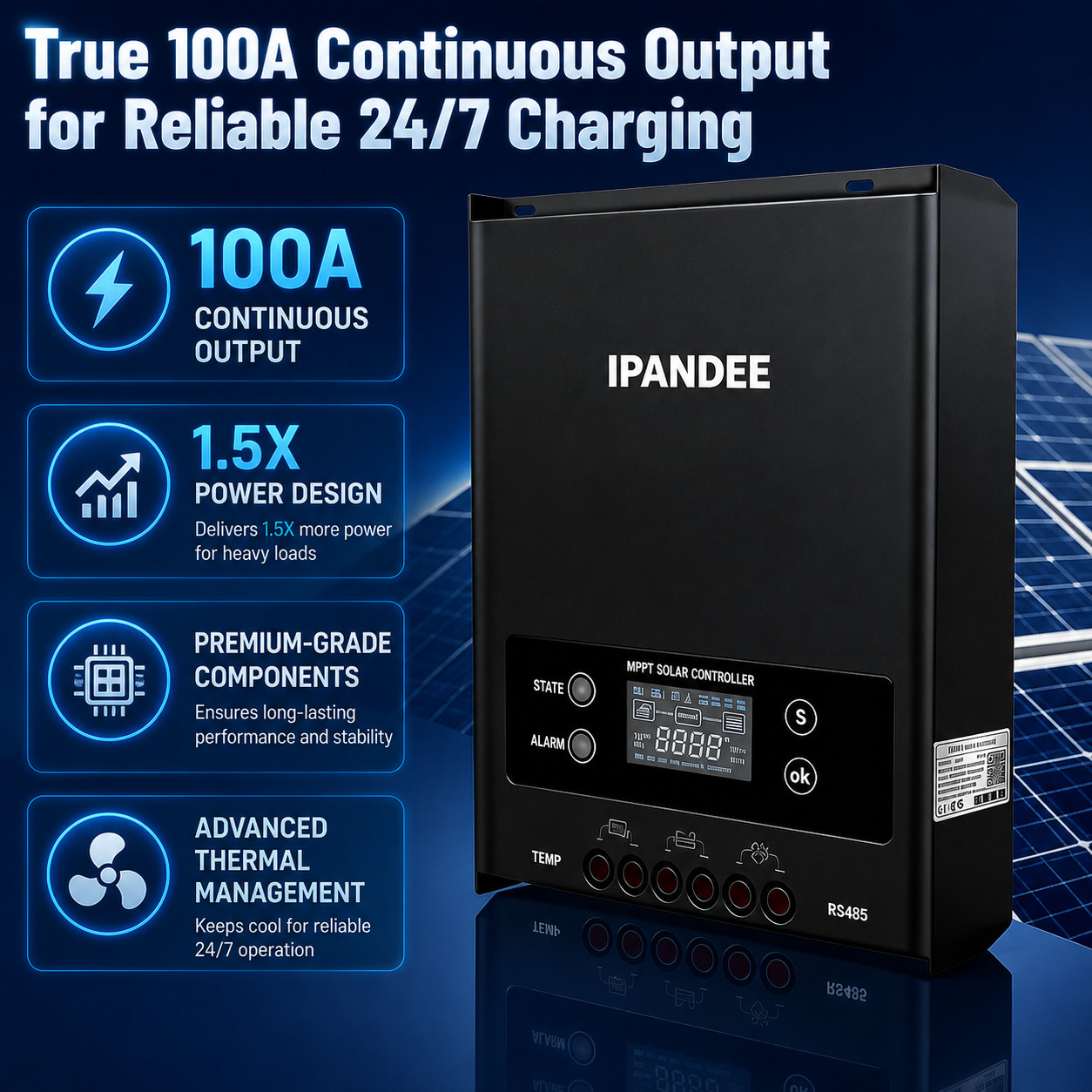 100A 5200W MPPT Solar Charge Controller 12V/24V/36V/48V/96V Battery PV Regulator