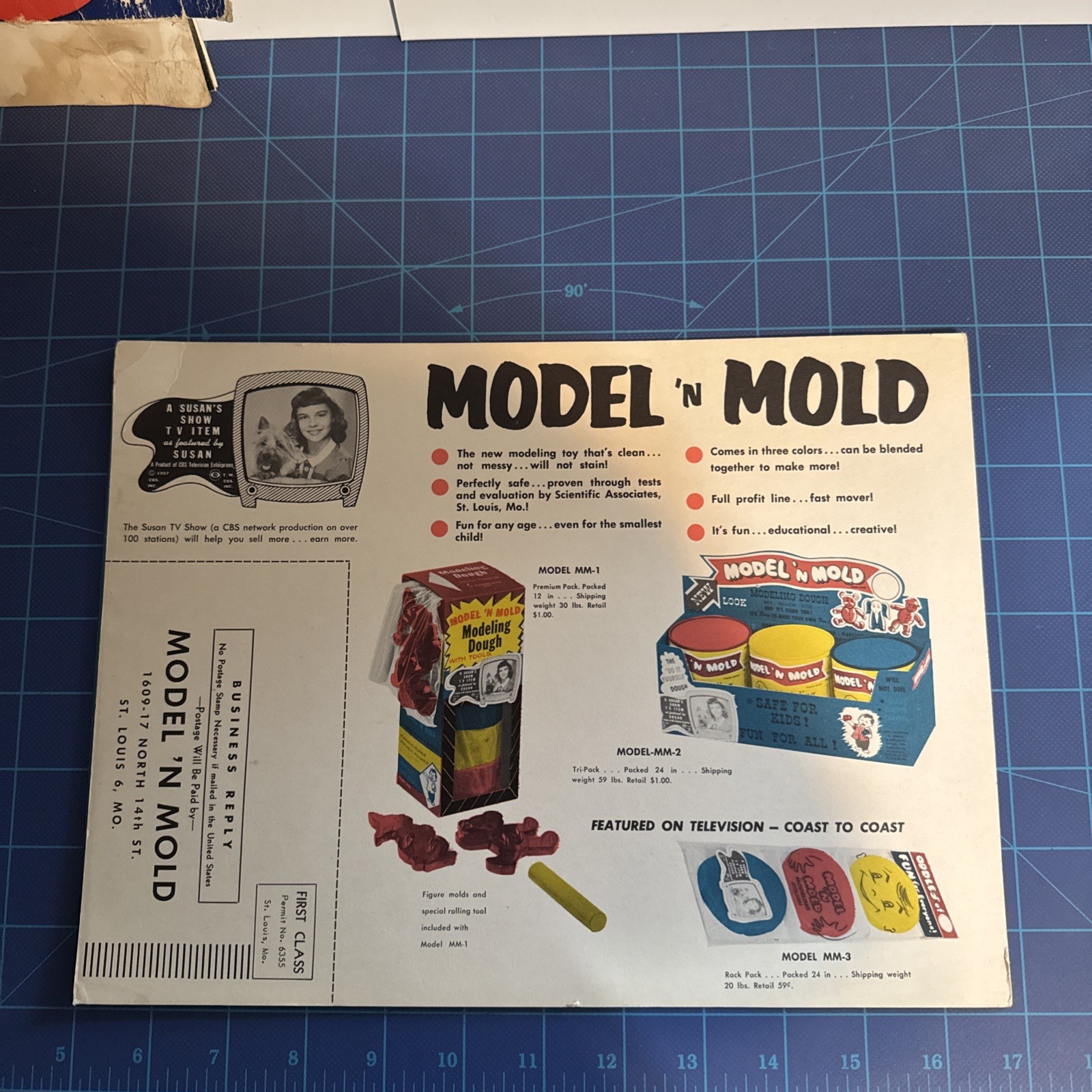 1957 Susan's Show Model 'N Mold Modeling Clay Cardboard Advertising Flyer. Nice