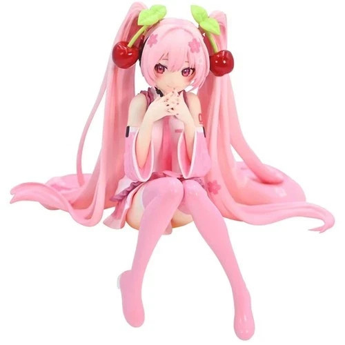 New Hatsune Miku Anime figure Pink dress Sitting Posture PVC Model Action Toys