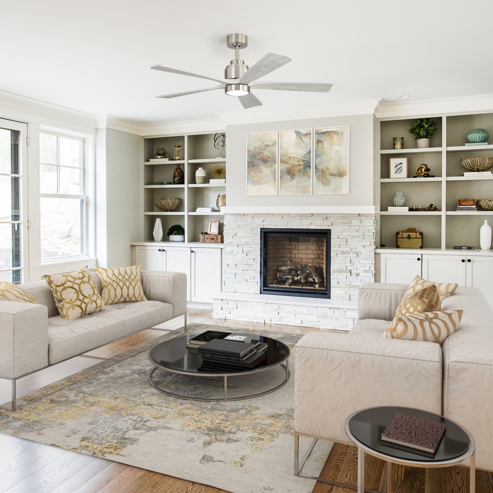 52"Ultra Quiet Reversible Ceiling Fan with Light - Dimmable LED,Memory Timer