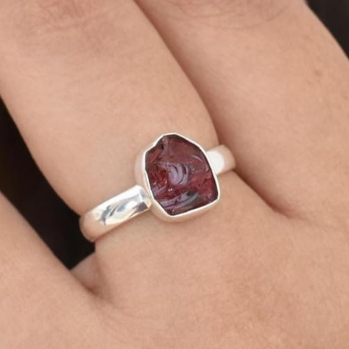 Rough Red Garnet Ring 925 Sterling Silver Handmade Natural Gemstone Jewellery