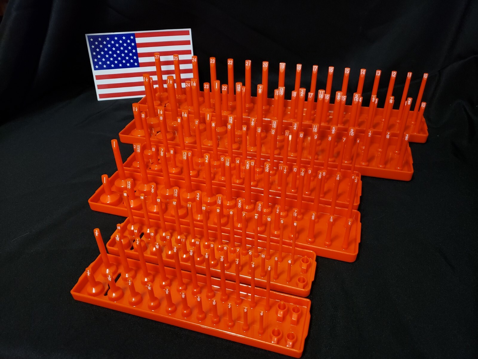 Hansen 6 Pc Socket Organizers Tool Rack Holders 1/4" 3/8" 1/2" Orange - USA
