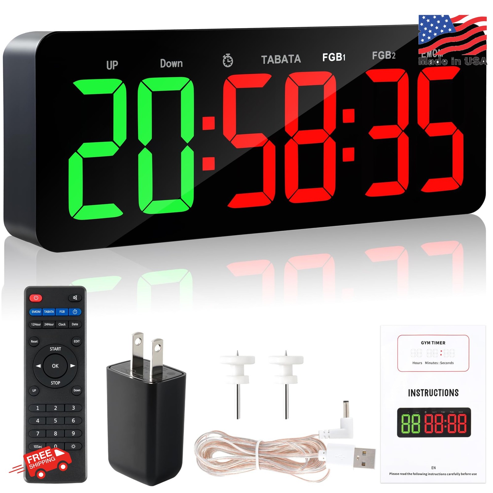 Upgraded Gym Timer Clock for Tabata/FBG/EMOM - Large Workout Clock for Home Gym