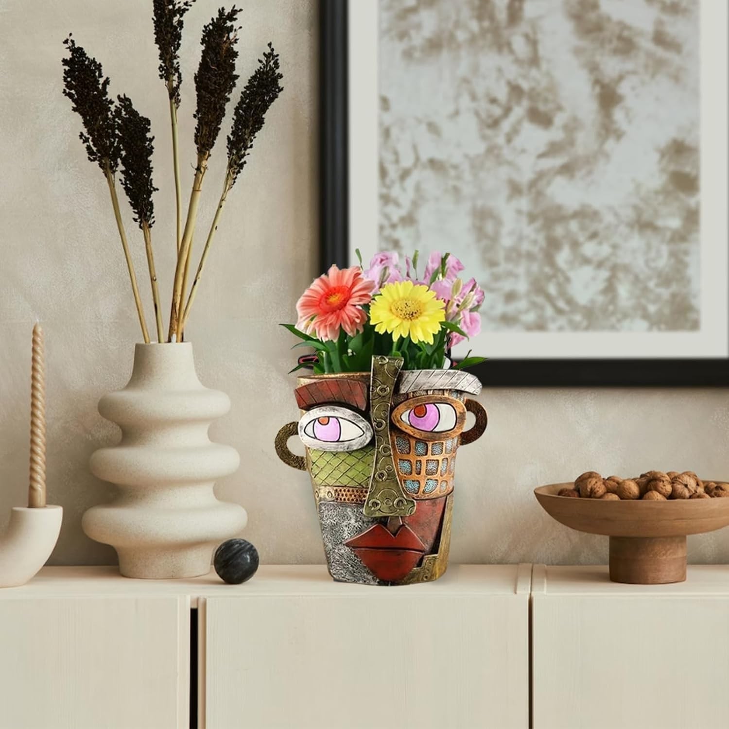 Artistic Abstract Human Face Flower Pot Modern Sculpture Gallery Home Decor