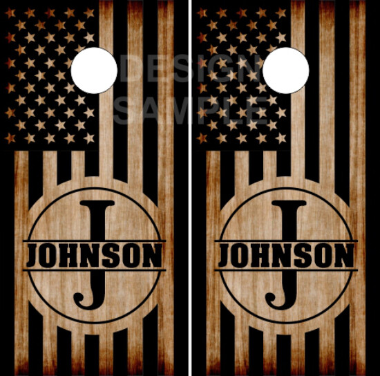 Burnt Wood Flag Name Cornhole Wrap Bag Toss Skin Decal Sticker