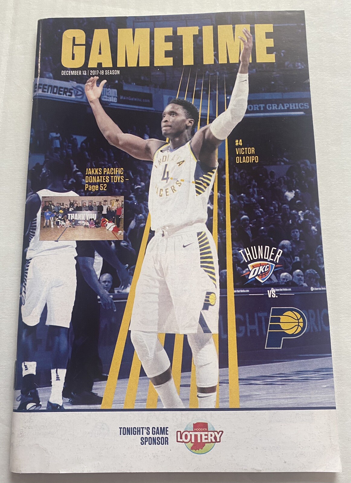 GameTime Program - Indiana Pacers vs Oklahaoma City 12/13/17 Oladipo on cover