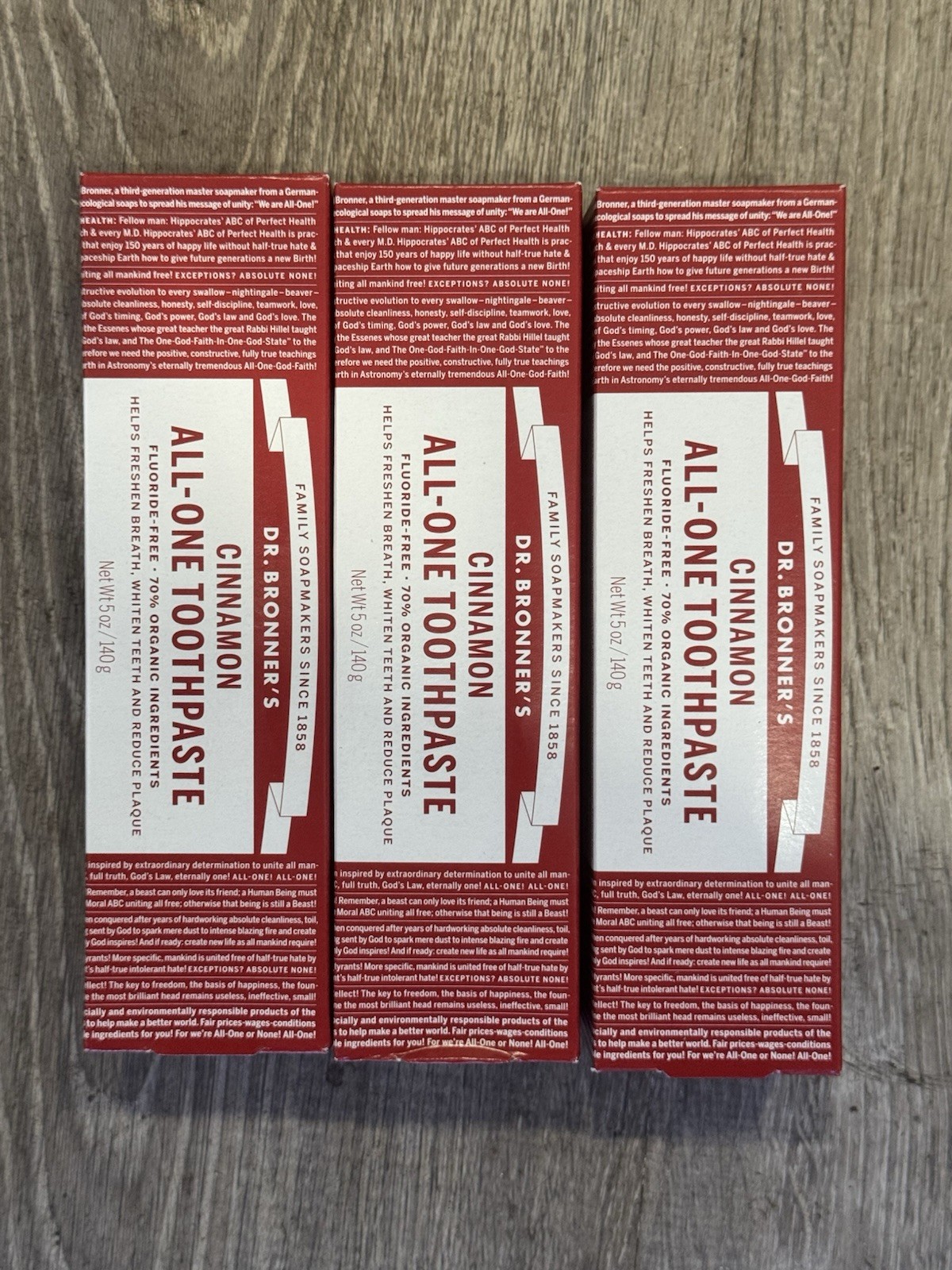 3 Pack! Dr Bronner's Cinnamon Organic All-One Toothpaste 5 oz. Fluoride Free