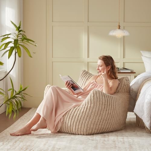 Giant Bean Bag Chairs for Adults Teens, Large Bean Bag Sofa Chairs Medium Beige