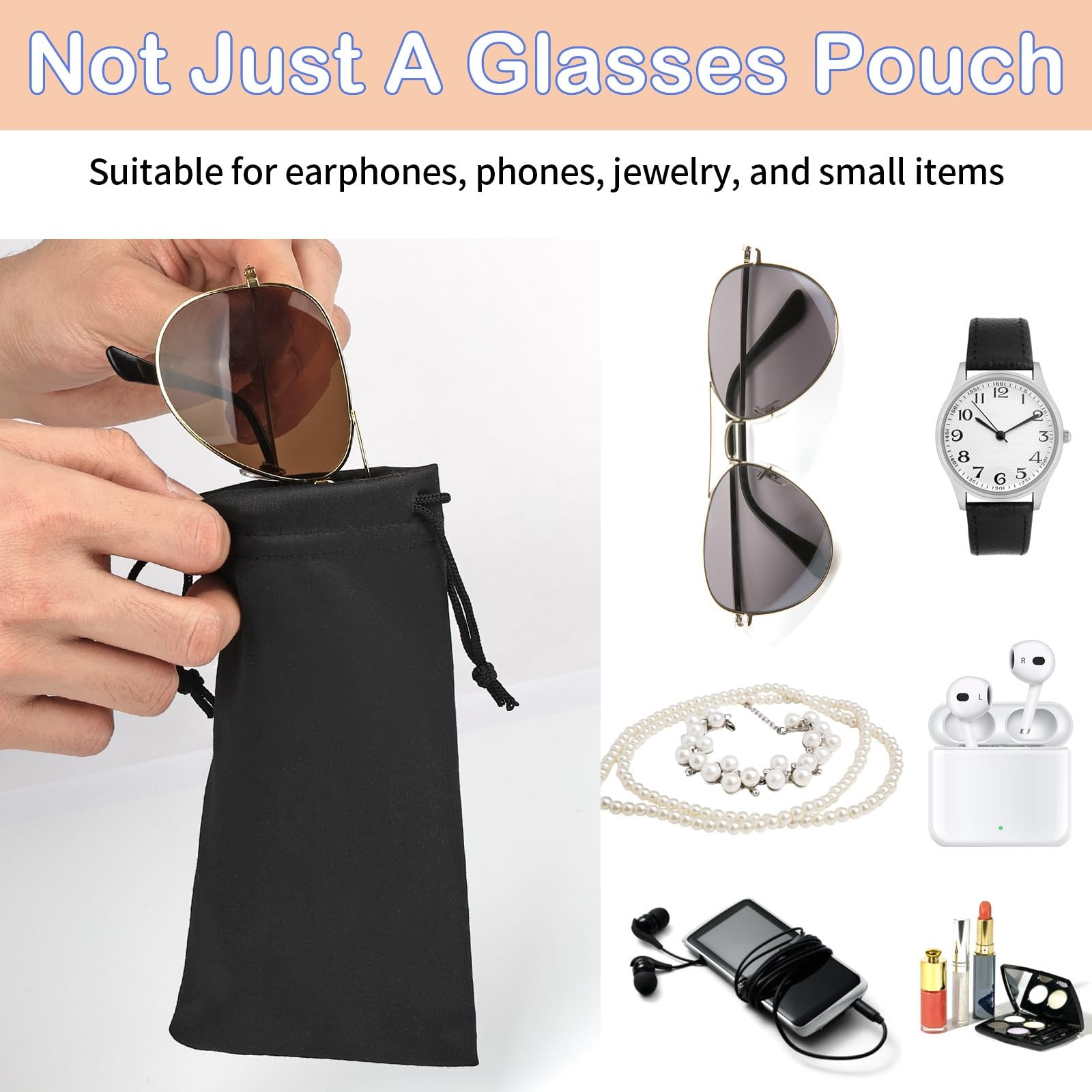 6 Pack Microfiber Soft Eyeglasses Pouch Sunglasses Case with Drawstring