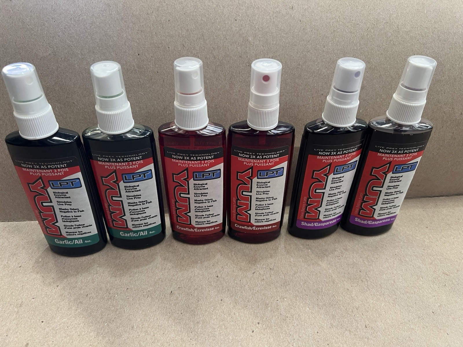 Lot Of 6 New YUM 4oz. Spray Attractant Garlic, Crawfish, Shad