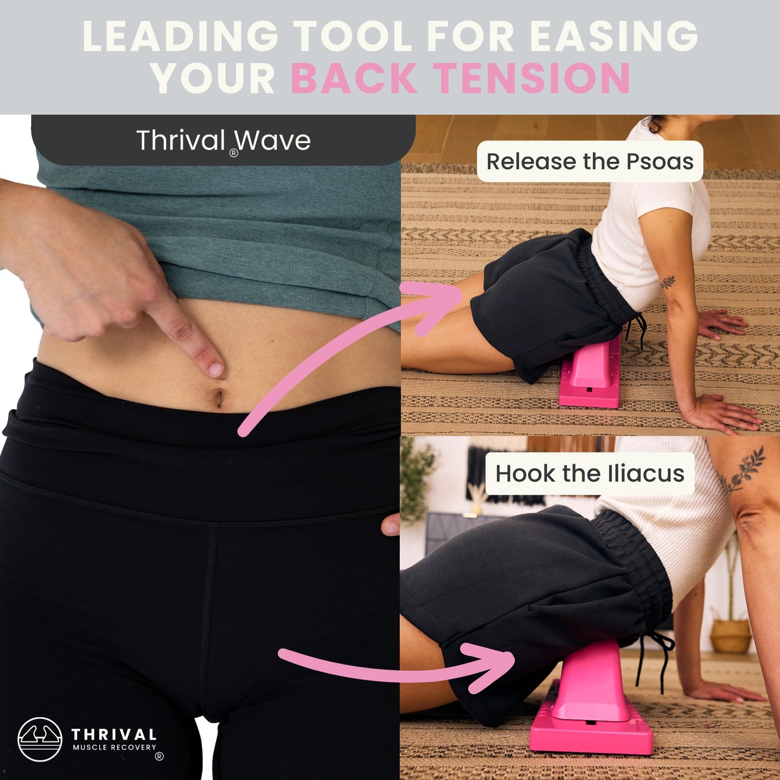Thrival Wave - Fully Adjustable Psoas, Back and Hip Flexor Wave, Pink