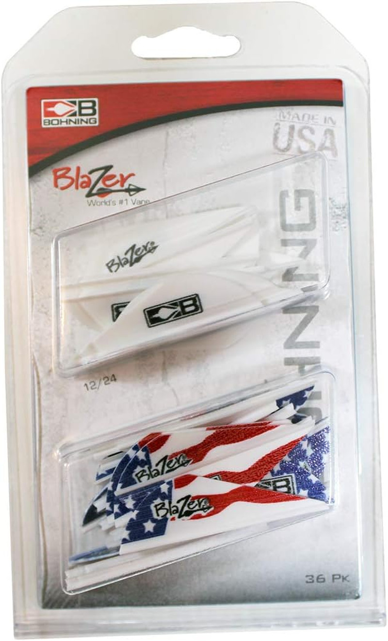 Bohning Blazer Vane Combo 36 Pack, White and American Flag, White and American