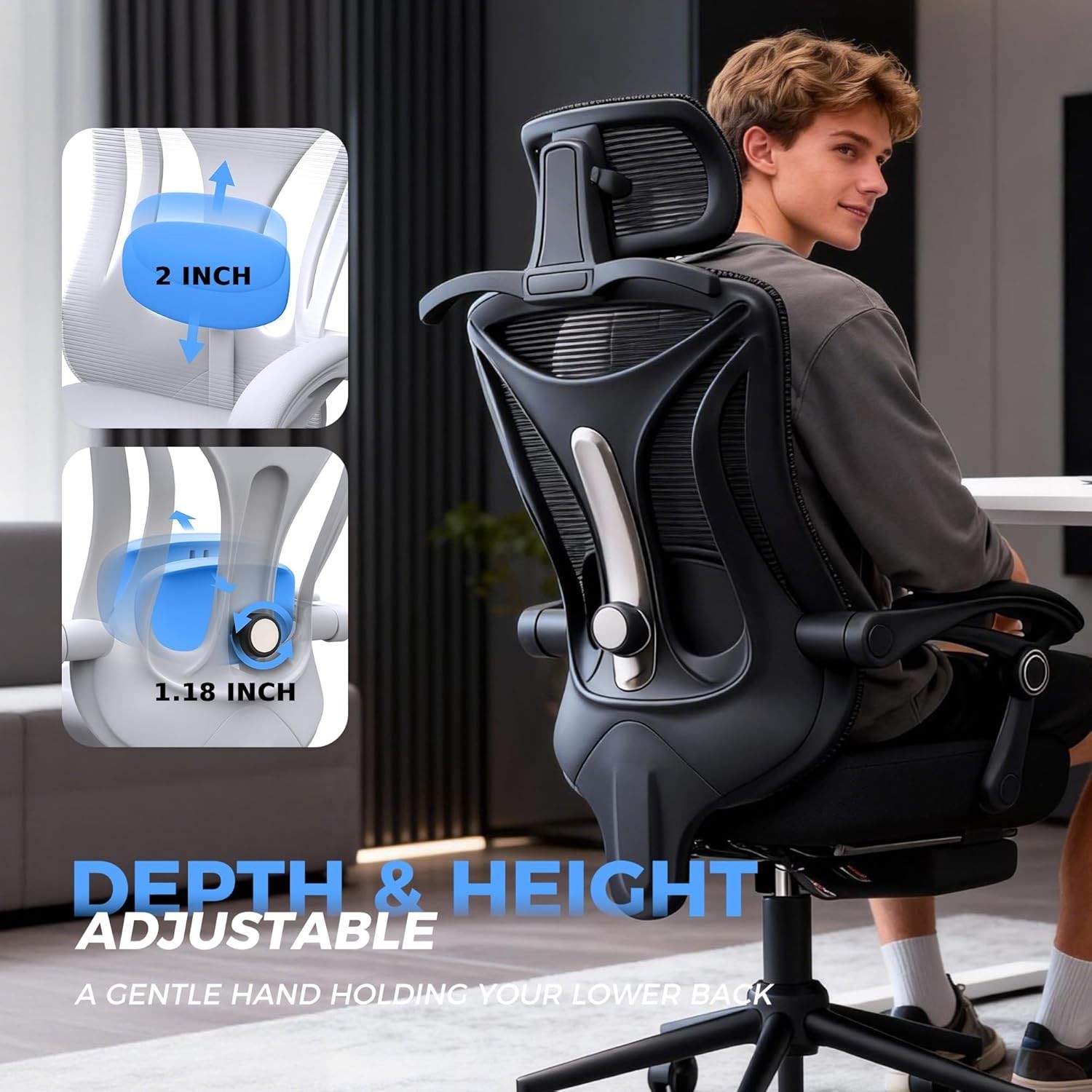 Ergonomic Office Chair with Footrest | 90-160° Reclining Mesh Back | 350lbs Cap