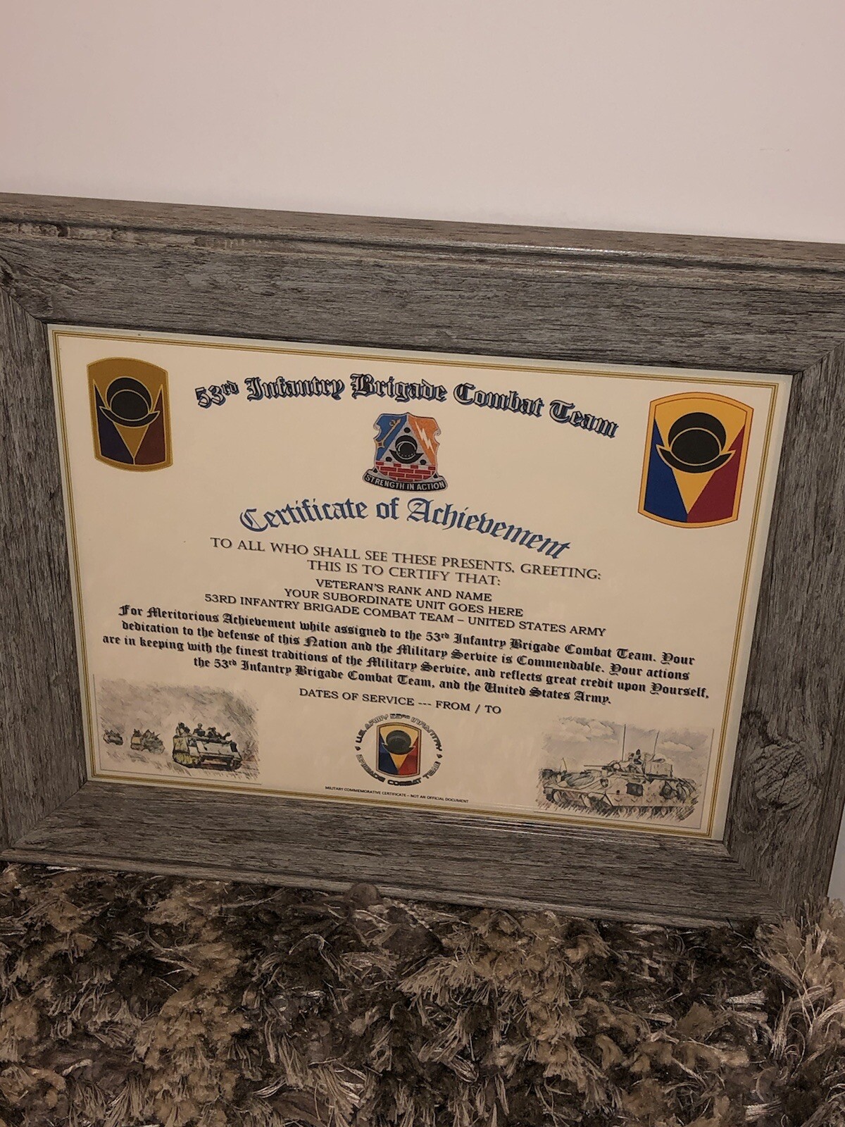 53RD INFANTRY BRIGADE COMBAT TEAM - COA / (COMMEMORATIVE CERTIFICATE)
