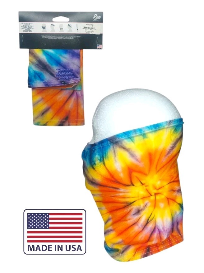 New Rico Youth Neck Gaiter 8"x10" Tye Dye Orange/Blue/Yellow/Purple Made In USA