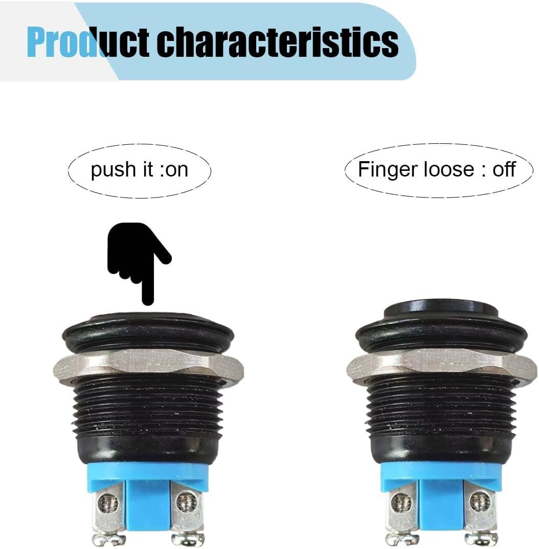 2PCS 19mm Momentary Horn Push Button Switch- 12V SPST 1NO Round Black&Blue
