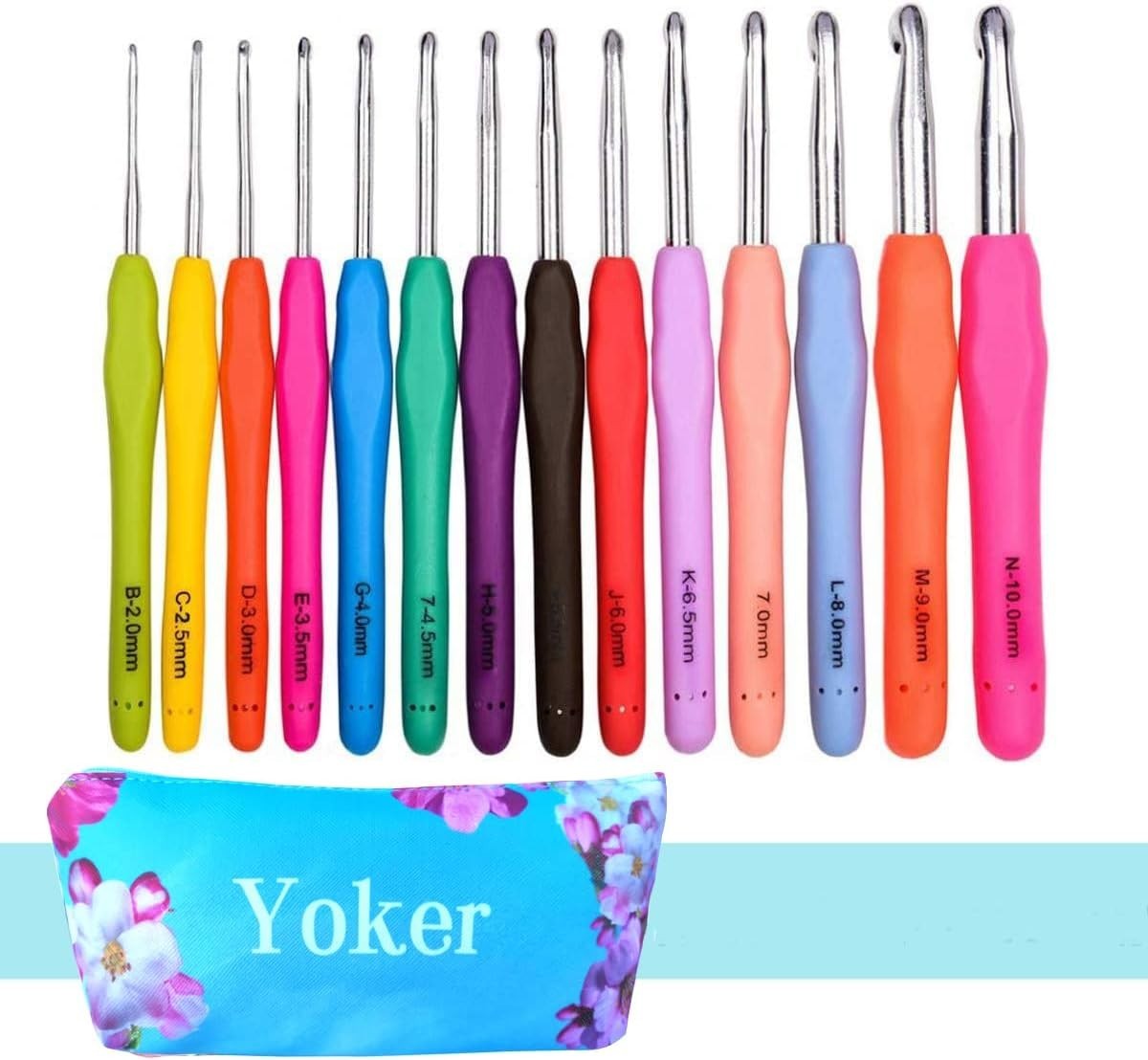 14 Sizes Crochet Hooks Set,2mmB-10mmN Ergonomic Crochet Needs with Case Soft ...