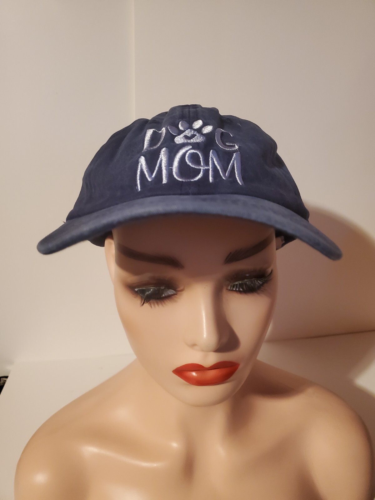 Dog Mom Baseball Cap Distressed Embroidery Hat Ponytail back EUC